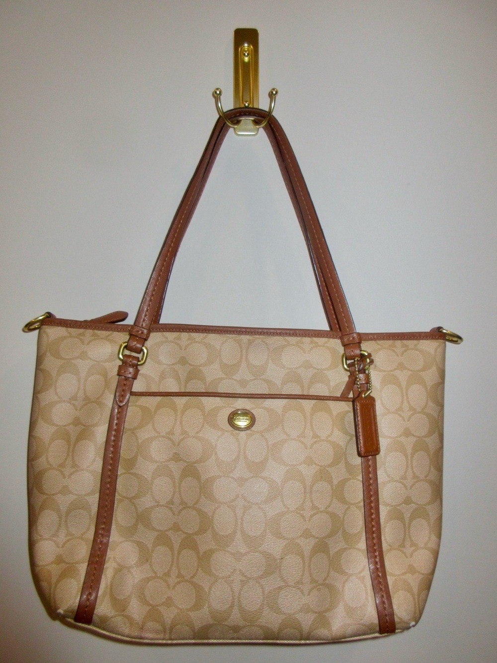 Coach Beige Canvas Tote with Chestnut Trim